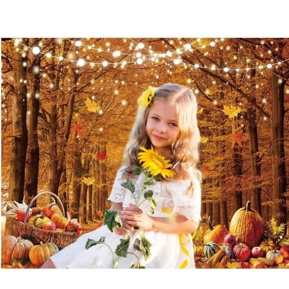 7x5FT Fall Maple Forest Backdrop Thanksgiving Pumpkin Party Photography Decor
